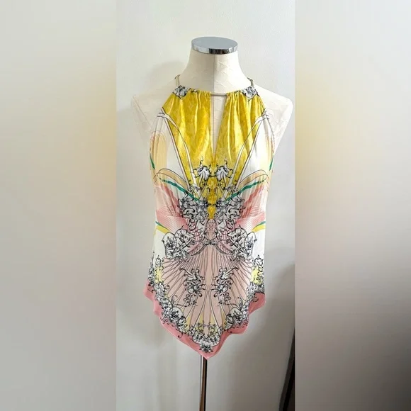 Cache Gold and Pink Asymmetrical Sleeveless Tank Top - Picture 2 of 7